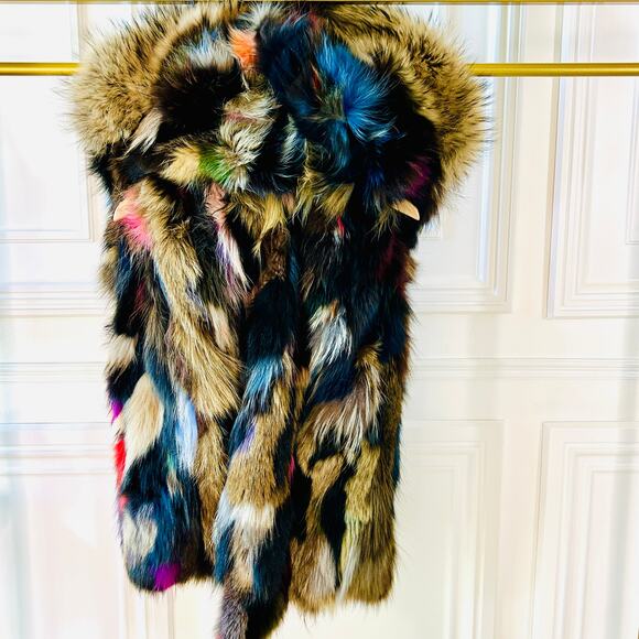 SAM NY Mini Limelight Fox Fur Reversible Vest with Army Green Parka Size Small - Picture 5 of 16